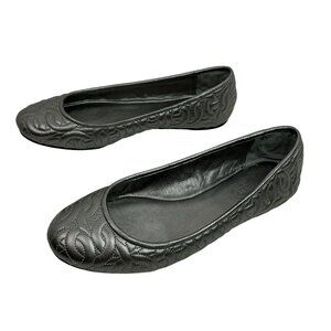 Coach Quilted Geo Stitch Leather Ballet Flats Womens 6B Silver